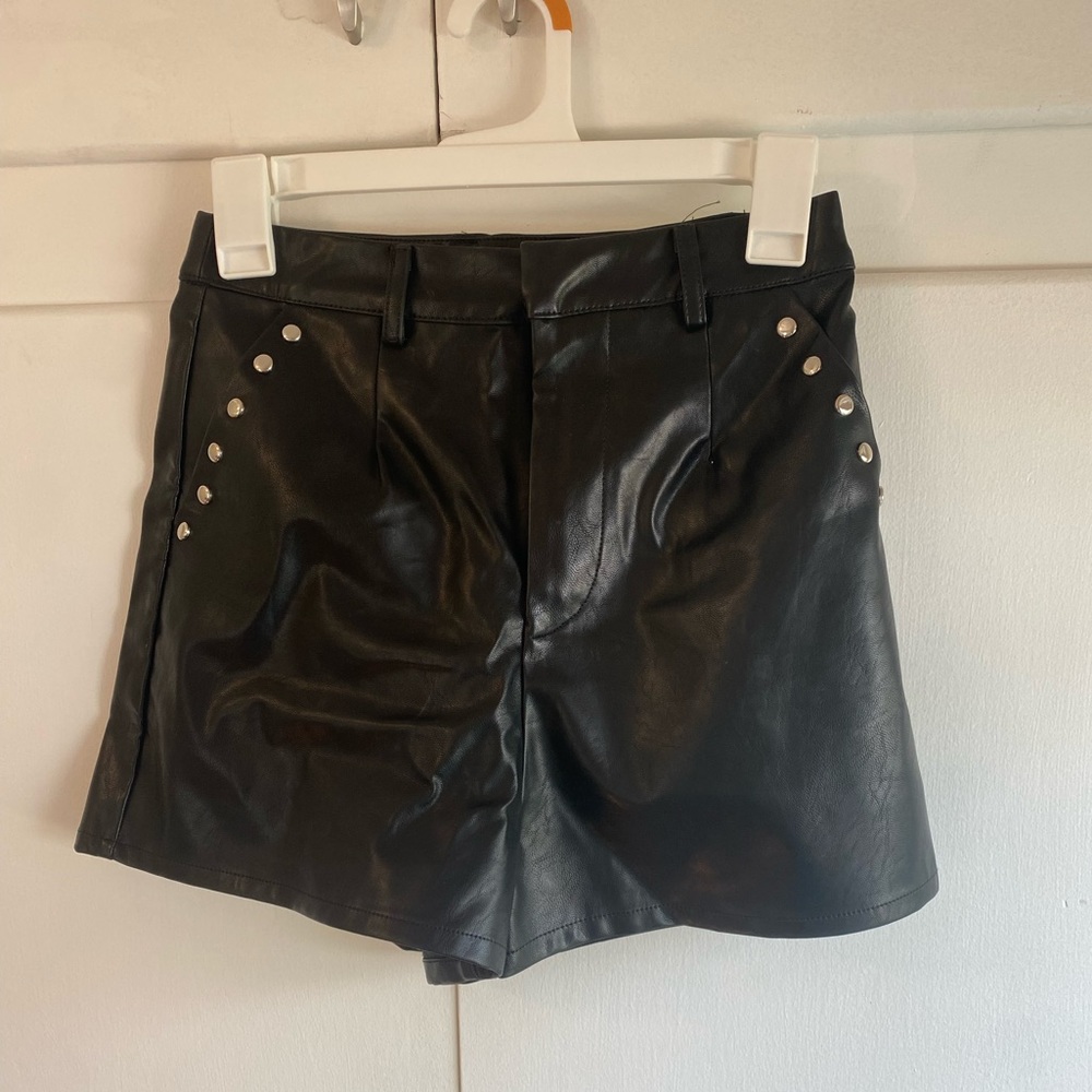 Black high waisted leather shorts
